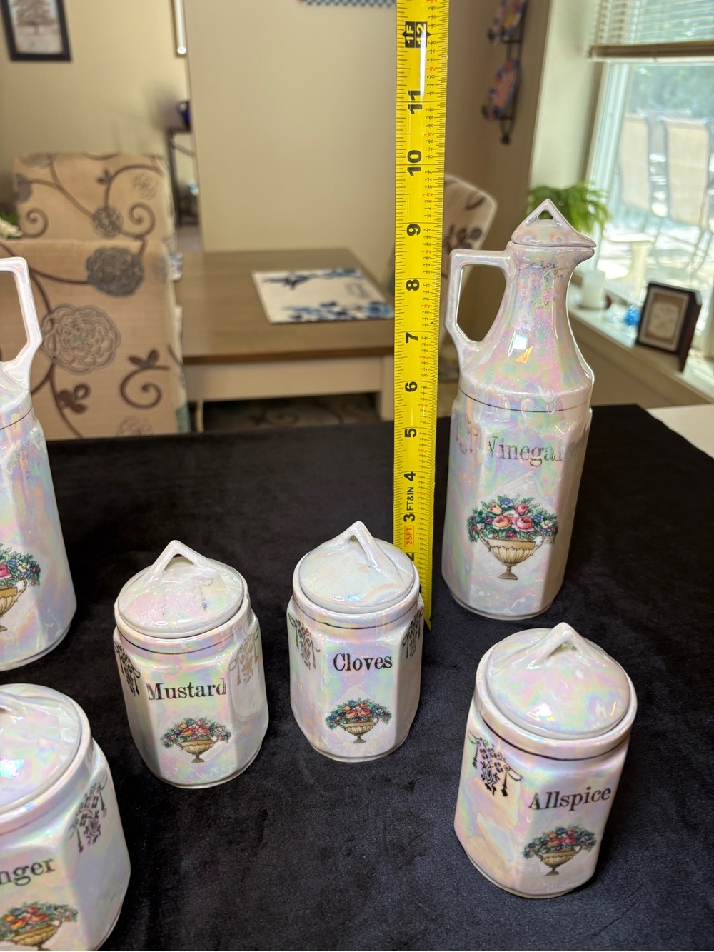 Vintage German Lustreware Spice Set/Pearlescent Finish And Floral Boutique Desi - Picture 6 of 6